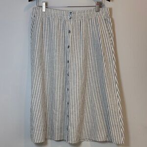 Eileen Fisher Hemp & Cotton Striped Button-Front Midi Skirt Blue & White SZ Med